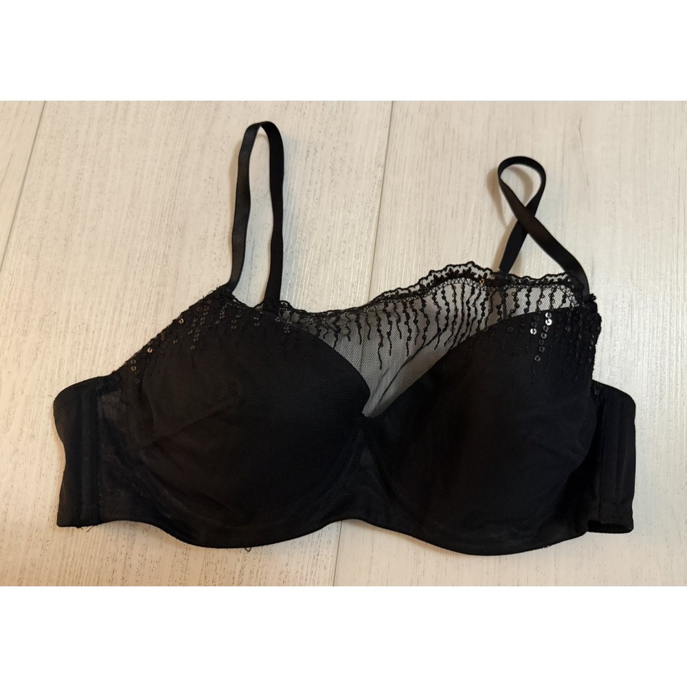 Soma Bridget Sequins Cami Bra Sz 36B - Black Mesh